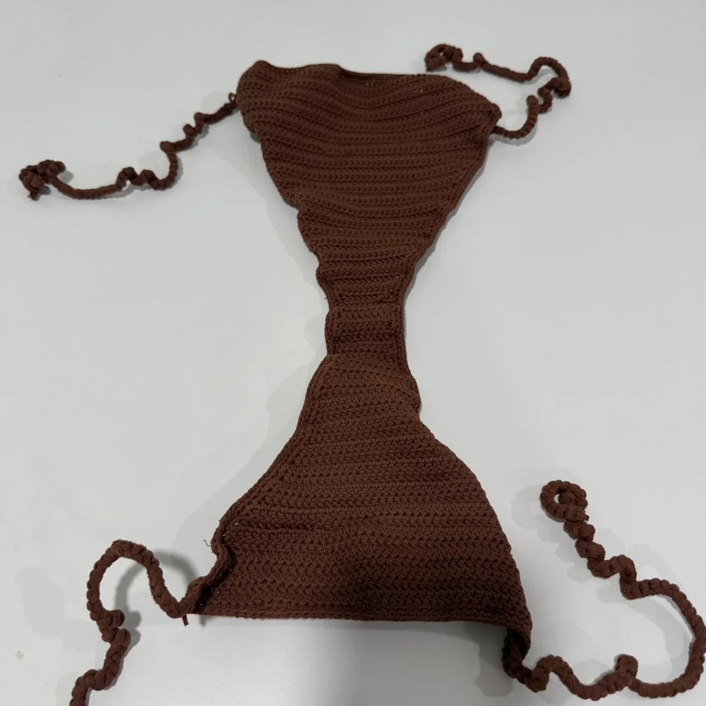 Skims Crochet‎ Tie Bikini Bottom Chocolate Brown Size Large L/G/G Recycled Nylon